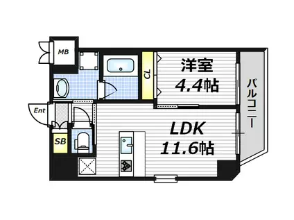 プレジオ都島本通(1LDK/10階)の間取り写真