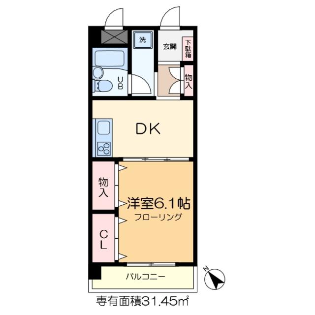 メイプル森戸(1DK/4階)の間取り写真