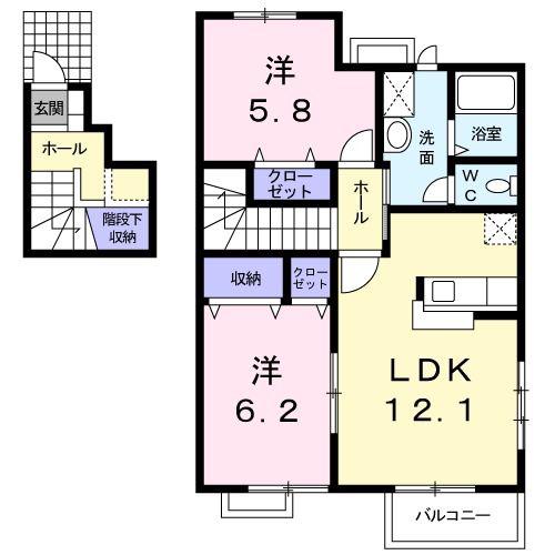 リバ-ム-ンI(2LDK/2階)の間取り写真