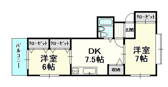クローバーメゾン泉佐野(2DK/4階)の間取り写真