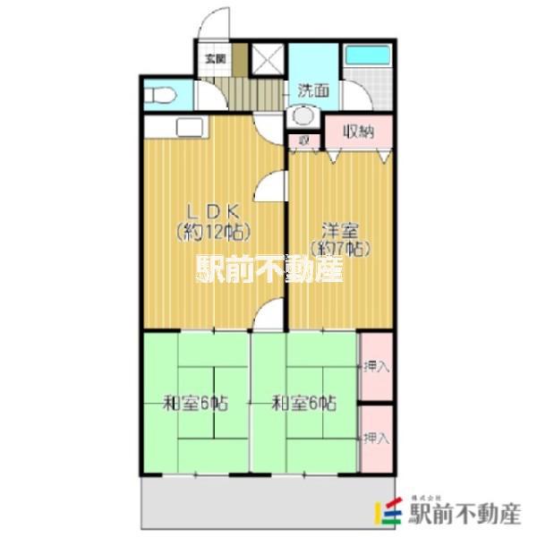 長門石スカイマンション(3LDK/3階)の間取り写真