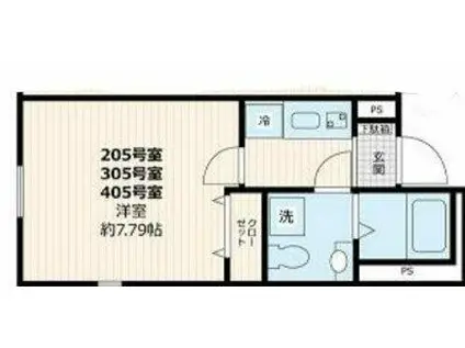 ベルシードステアー武蔵関(1K/2階)の間取り写真