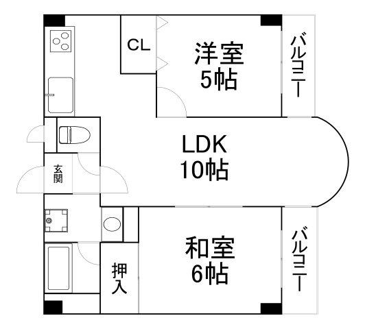 リヴィエール川西(2LDK/3階)の間取り写真