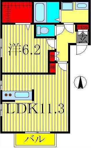 柿の木ガーデン(1LDK/2階)の間取り写真