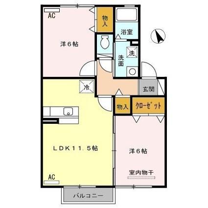 ローズコート平清水 C(2LDK/2階)の間取り写真