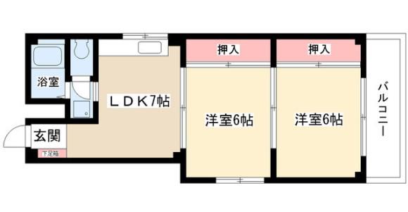 OS・SKY第一不二ビル(2DK/2階)の間取り写真
