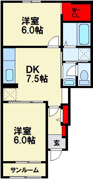 グーテンターク つなわき M(2DK/1階)の間取り写真