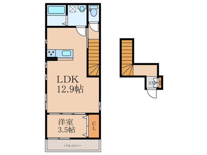 ユアメゾン田原新町(1LDK/2階)の間取り写真
