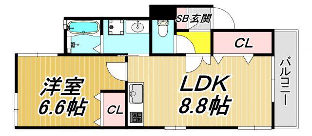 別府マンションV(1LDK/3階)の間取り写真