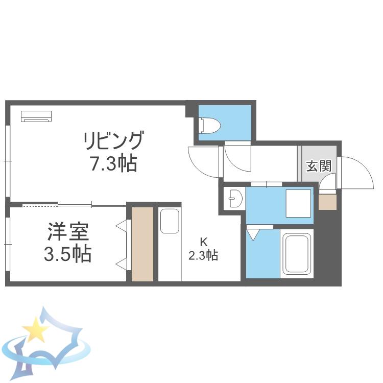 MONTAGNE南9条(1LDK/4階)の間取り写真