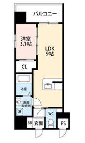 MODERN PALAZZO 大濠公園II(1LDK/9階)の間取り写真