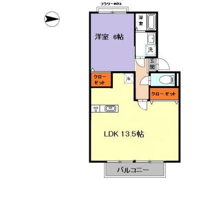 パルコート林(1LDK/2階)の間取り写真