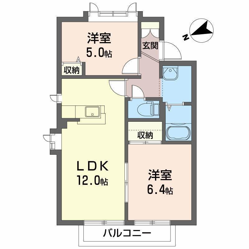 プレステージ川岸G(2LDK/1階)の間取り写真