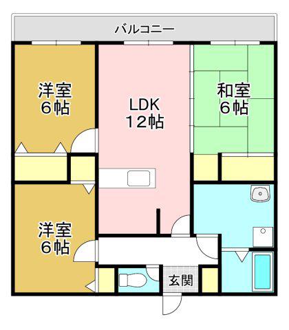 ヴァン・ヌーブ(3LDK/3階)の間取り写真