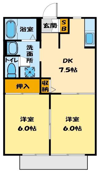 フォンティーヌ・K(2DK/1階)の間取り写真