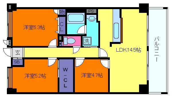 ジークレフ六甲の丘D棟(3LDK/6階)の間取り写真