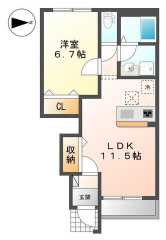 アドヴァンスコートK(1LDK/1階)の間取り写真