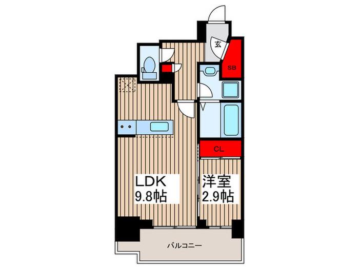 クレストコート門前仲町(1LDK/6階)の間取り写真