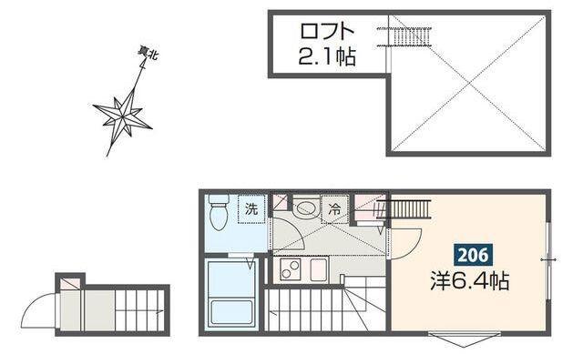MELDIA矢川II(1K/2階)の間取り写真