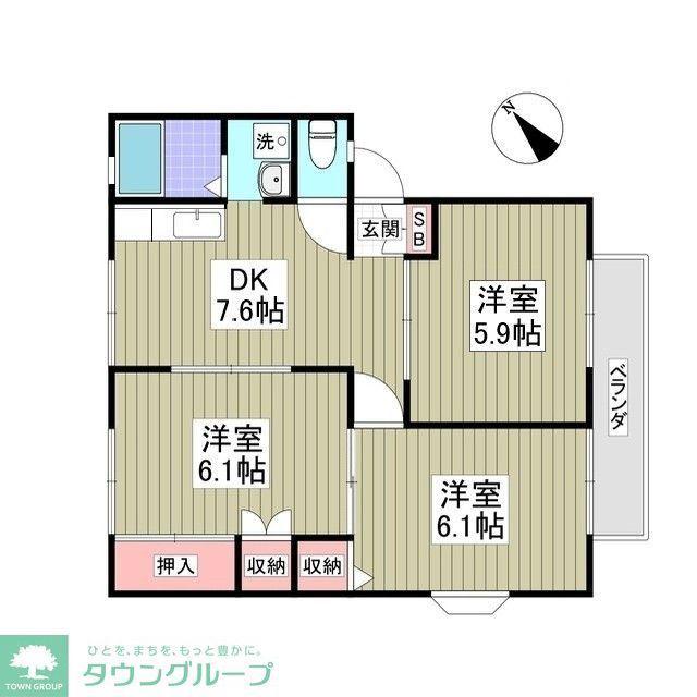 サンヴィレッジ木村A棟(3SDK/1階)の間取り写真