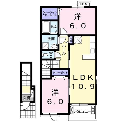 クレールA(2LDK/2階)の間取り写真