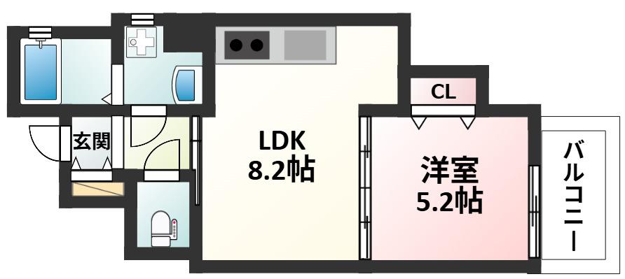 クリエオーレ淡路I(1LDK/2階)の間取り写真