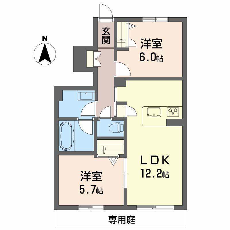 LIVABLE SUNNY FLAT(2LDK/1階)の間取り写真