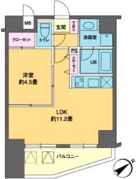カスタリア北上野(1LDK/9階)の間取り写真