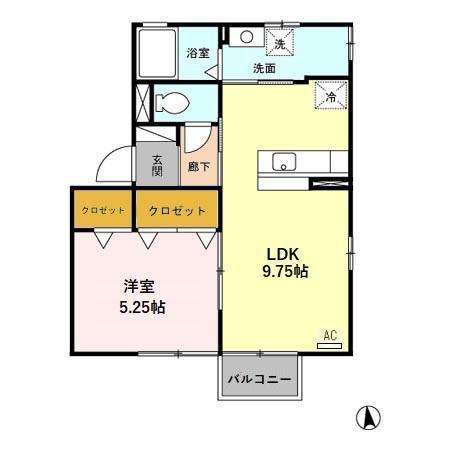 モアコート禅B(1LDK/2階)の間取り写真