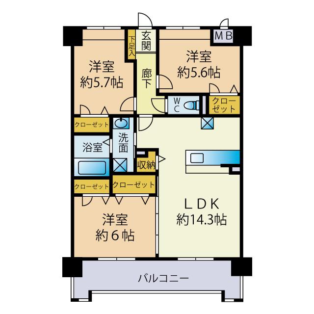 リヤン ド ファミーユ(3LDK/4階)の間取り写真