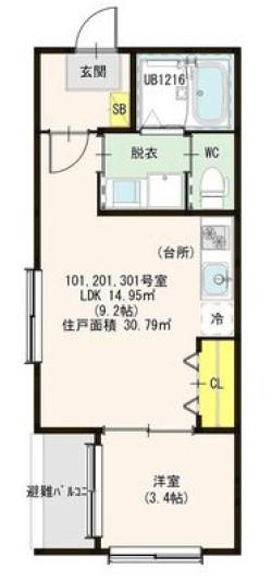 HT新富町(1LDK/1階)の間取り写真