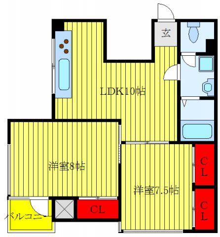 東十条藤巻ビル(2LDK/2階)の間取り写真