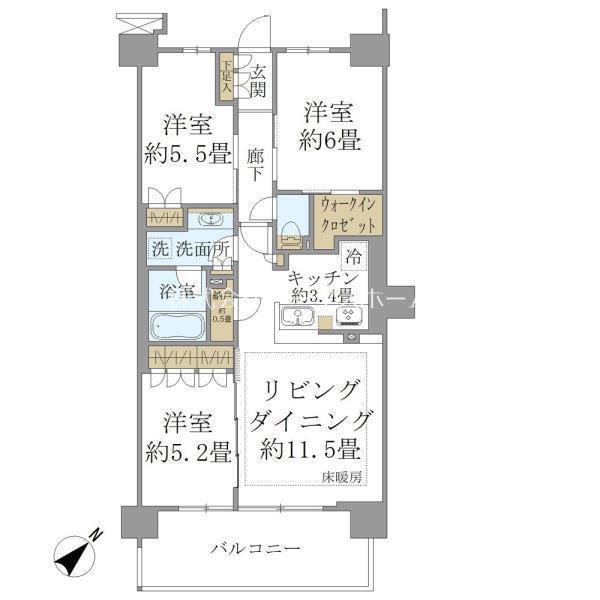 BRILLIACITY 石神井公園 ATLAS(3LDK/5階)の間取り写真
