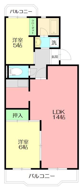 レジデンス白鳥(2LDK/2階)の間取り写真