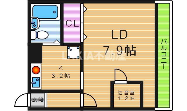 コスモハイツ美章園(1K/4階)の間取り写真