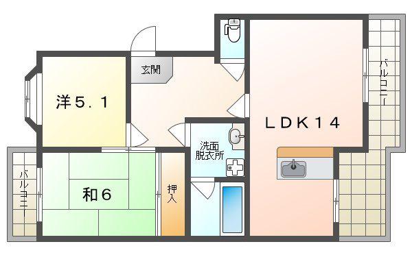 ドミシル並川(2LDK/1階)の間取り写真