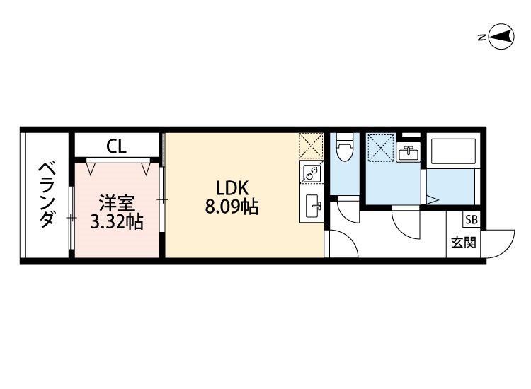 グラスハウス(1LDK/1階)の間取り写真
