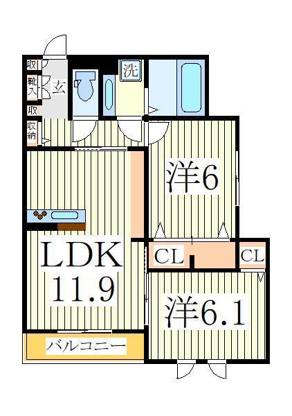 イデアーレ(2LDK/2階)の間取り写真