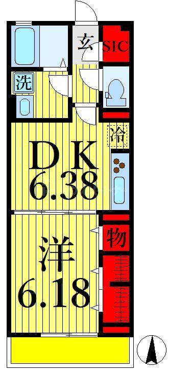 ロード花みずき(1DK/3階)の間取り写真