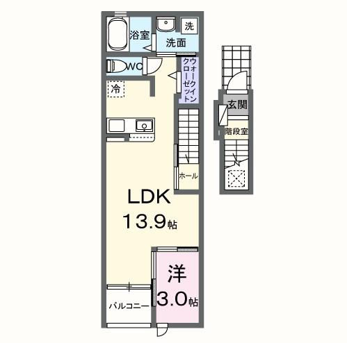 プロスペレ I(1LDK/2階)の間取り写真