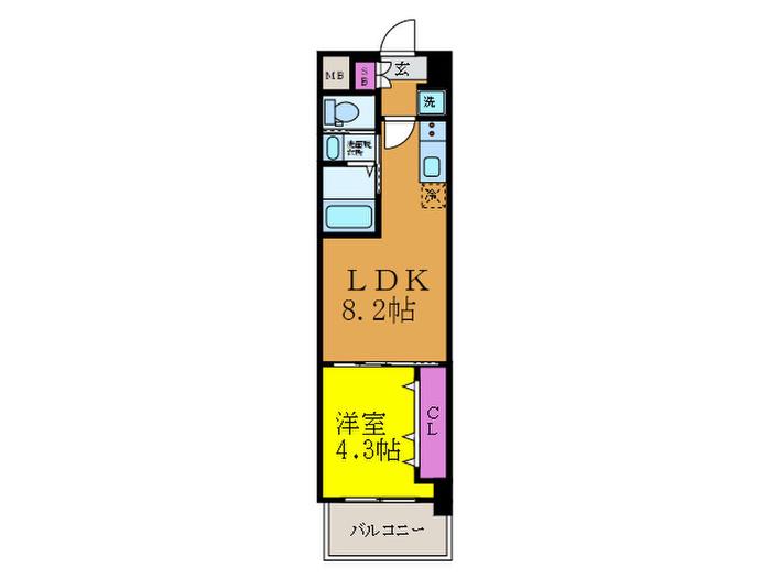 クローバー・グランデ吹田(1LDK/8階)の間取り写真