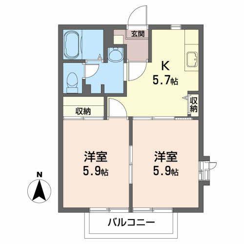 ローアン・アボードA棟(2K/1階)の間取り写真
