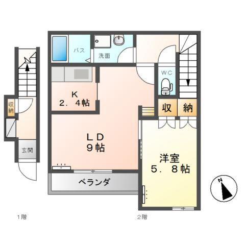 ロココウインド(1LDK/2階)の間取り写真