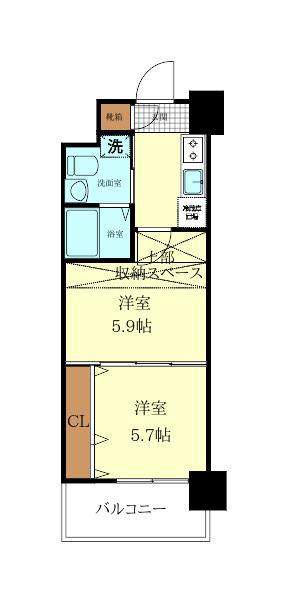 NO.65 CROSSING TOWER(2K/16階)の間取り写真