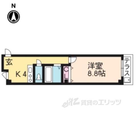 新町マンション(1K/4階)の間取り写真