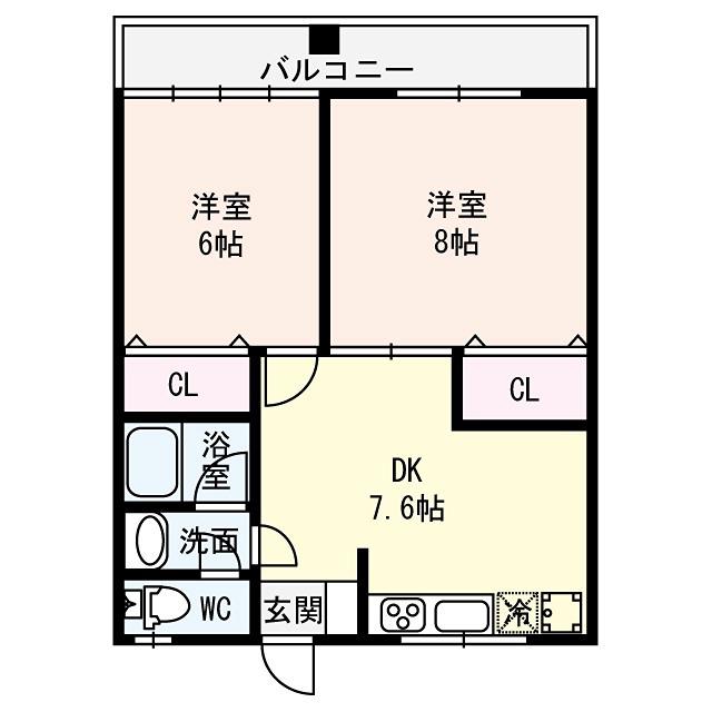 オークハイツ(2DK/4階)の間取り写真