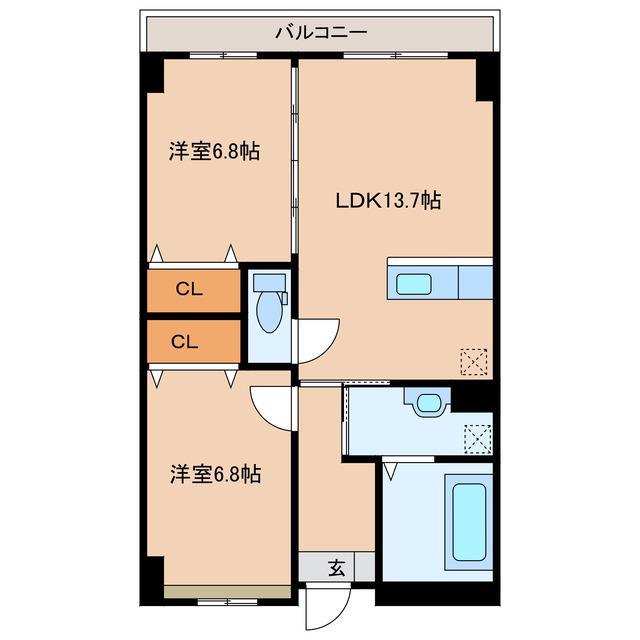 紺屋スカイマンション弐番館(2LDK/5階)の間取り写真