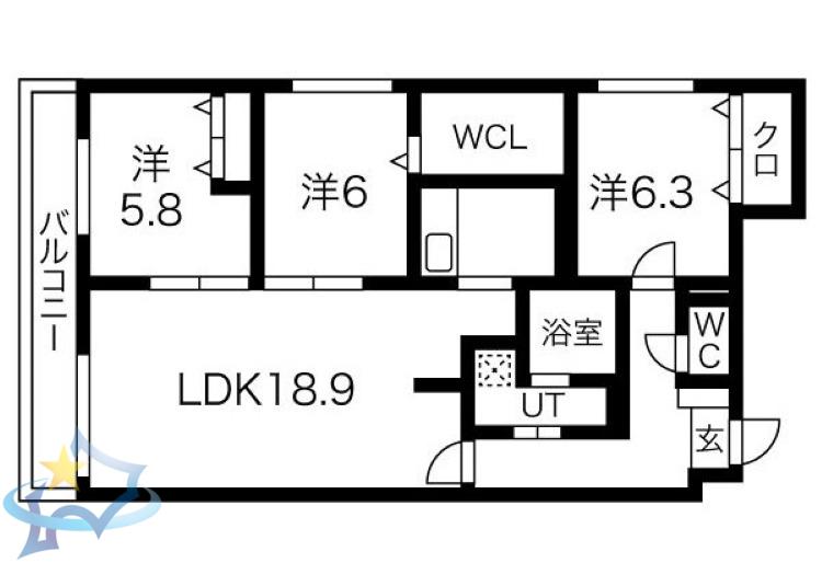 ZABO HILLS MINAMI6JO(3LDK/2階)の間取り写真