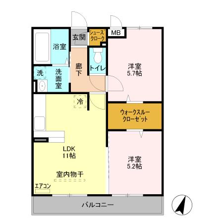 ルーエ本郷(2LDK/2階)の間取り写真