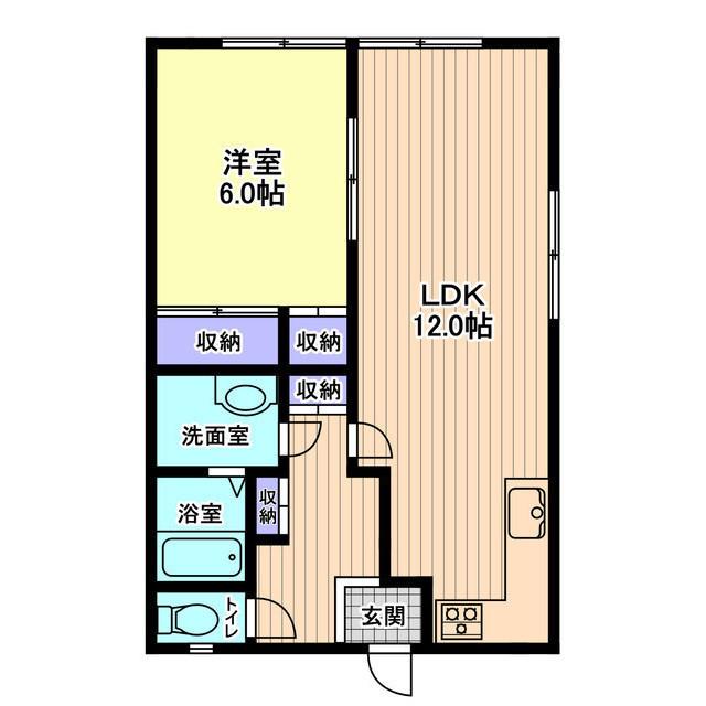 信開ハイハウス粟崎(1LDK/1階)の間取り写真